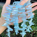 1 Strand Natural Raw Crystal Quartz Gemstone Beads, Small Drilled Stone Points, Aqua Blue AB Titanium Coated Stone Stick, 15 Inch, GA7