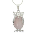 1pc Natural Pink Rose Quartz Gemstone Owl Pendant Necklace, 18 Inch Surgical Stainless Steel Chain, GGP-G7
