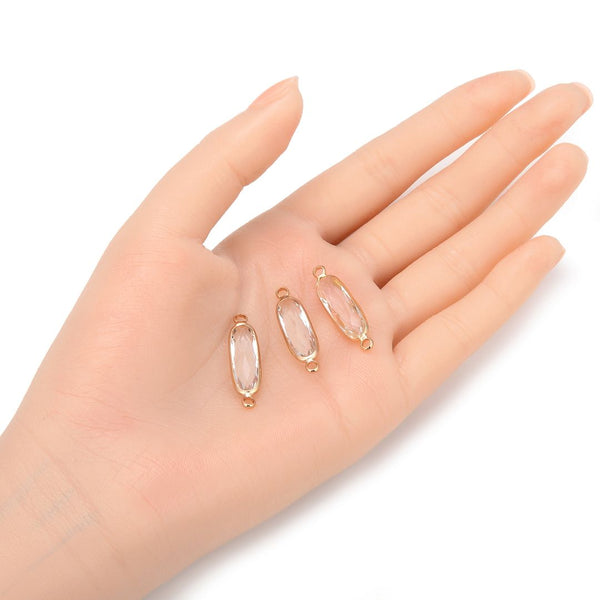 10pcs Grade A April Diamond Clear Rectangle Bar Birthstone Links, 18K Yellow Gold Plated Brass, 21x7mm, CCP9-G4