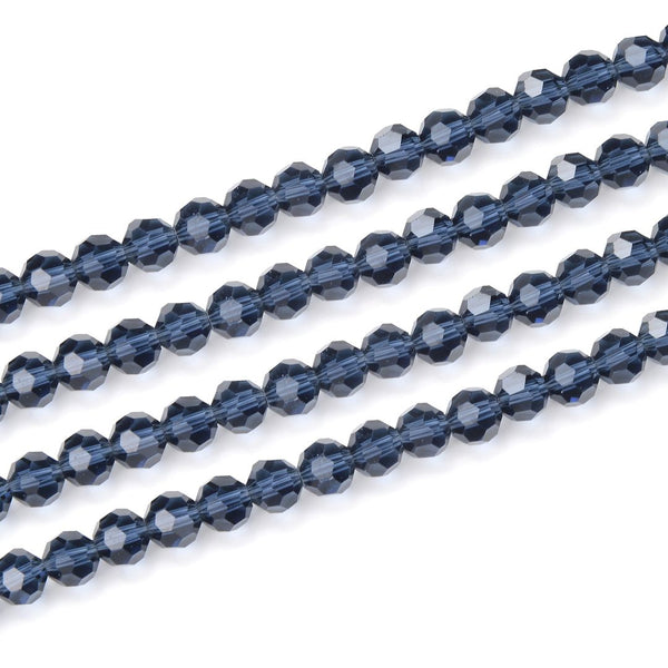 500pcs Creative Club Faceted Round Crystal Glass Beads, Dark Sapphire, 4mm (0.16 inch) Small Tiny, Hole ID 1mm, CC2R420