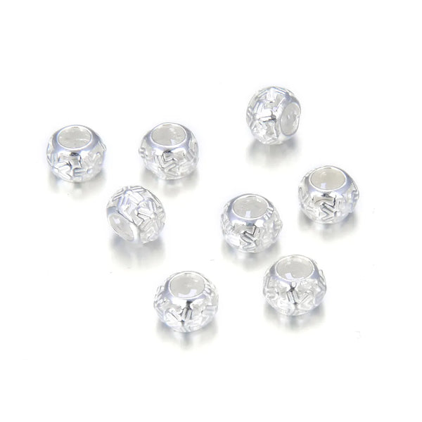 5pcs 925 Sterling Silver Large Hole Flower Pattern Round Beads, 8.5mm, Hole ID 4.8mm, SS58