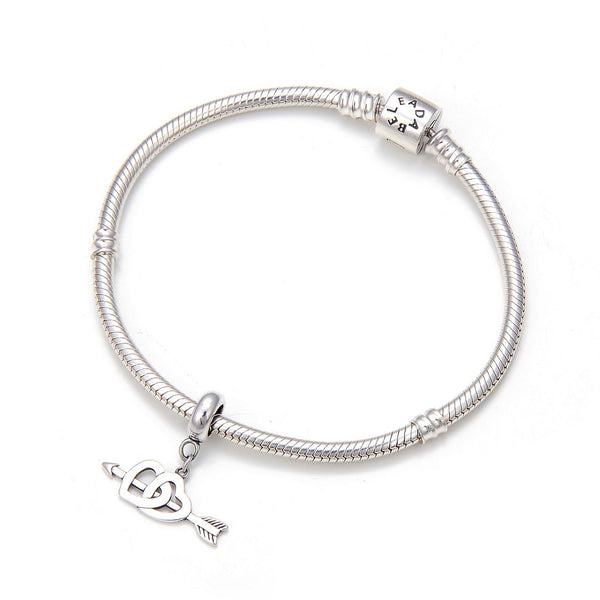 1pc Real 925 Sterling Silver Cupid Arrow Two-Heart Love Charm Pendant, Compatible with Pandora All Other Charm Bracelets, EC4-D3