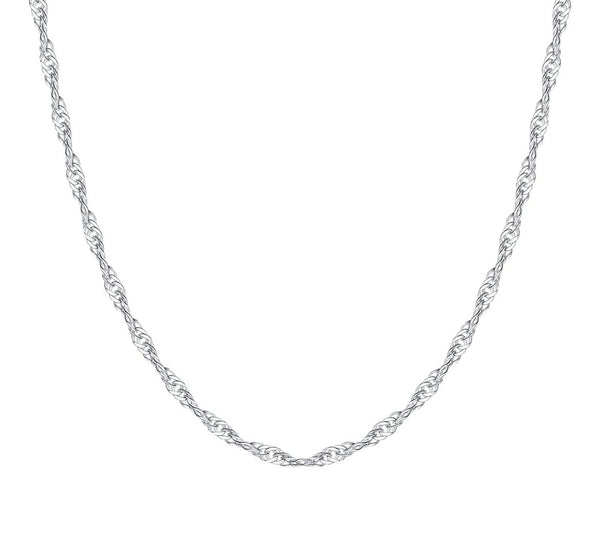 1pc 925 Sterling Silver Singapore Link Chain Necklace, Tarnish Resistant Rhodium Plated, 1.4mm, Length Selections: 14/16/18/20/22/24/26/28/30 Inch
