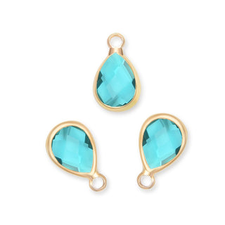 10pcs Grade A December Blue Zircon Teardrop Birthstone Charm Drop, 18K Yellow Gold Plated Brass, Size Selections: 11x7mm, 14x8mm, 16x9mm