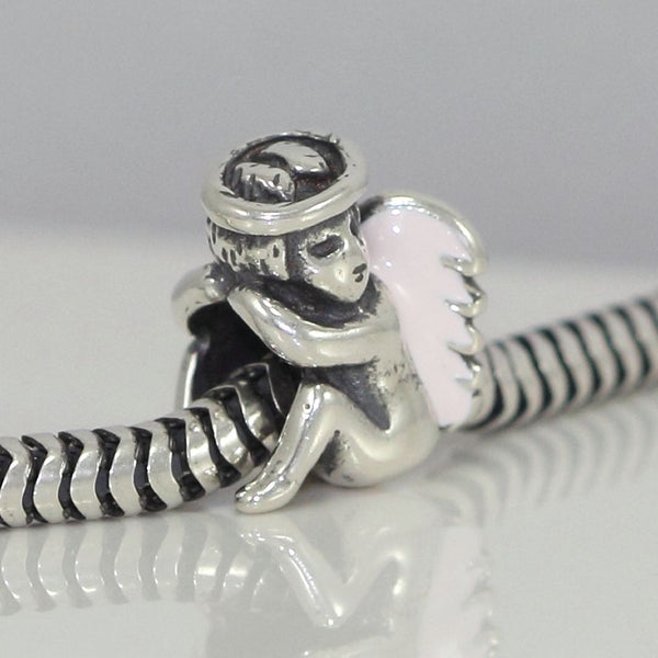 1pc Solid 925 Sterling Silver Winged Angel Bead Charm, Compatible with Pandora All Other Charm Bracelet, EC65