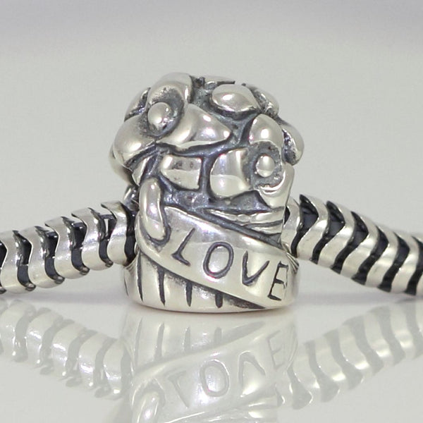 1pc Solid 925 Sterling Silver Flower Bouquet Charm Love Bead Charm, Compatible with Pandora All Other Charm Bracelet, EC151