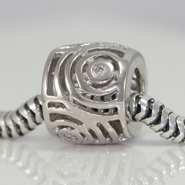 1pc Solid 925 Sterling Silver April Birthstone Bead Charm Clear Cubic Zirconia CZ, Compatible with Pandora All Other Charm Bracelet, EC191