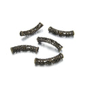10pcs Large Hole Filigree Flower Curved Noodle Tube Beads, Antique Bronze Plated Brass, 30mm Long, Hole ID 3.5mm, CF51-B
