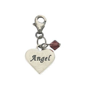 Clip On Solid Sterling Silver Love Heart Angel February Amethyst Birthstone Charm