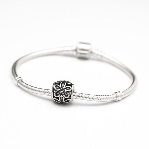 1pc Solid 925 Sterling Silver Cute Jasmine Flower Charm Bead, Compatible with Pandora All Other Charm Bracelet, EC474