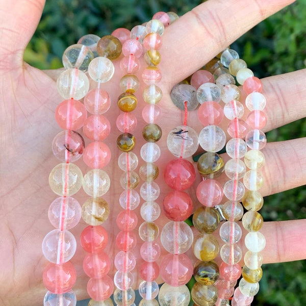 Lab Created Watermelon Tourmaline Gemstone Round Beads, 1 Strand/15 Inch, Size Selections: 4mm/6mm/8mm/10mm