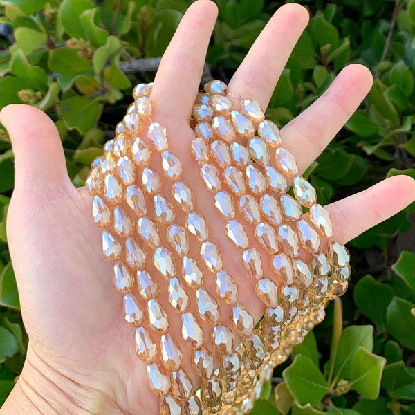 120pcs Creative Club Faceted Teardrop Crystal Glass Beads, Center Drilled, Golden Shadow, 12x8mm, Hole ID 1mm, CCT-1228
