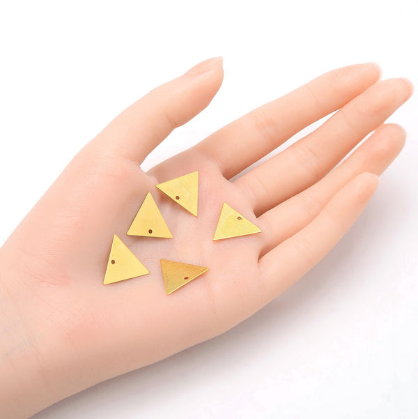 10pcs 18.5mm Triangle Drop Pendants, Tarnish Resistant, 18K Yellow Gold Plated Brushed Brass, BF-A7