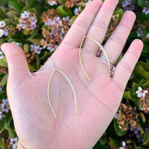 10pcs Sterling Silver Flat Marquise V Shape Earring Hooks, Real 18K Yellow Gold Plated, 40mm, 0.7mm/21 Gauge, SS16-2
