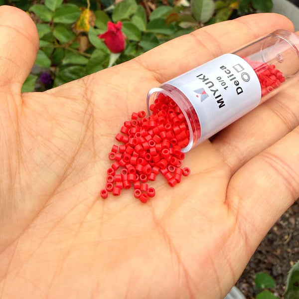 30g Miyuki Delica 10/0 Tube Seed Beads, Opaque Red DBM723