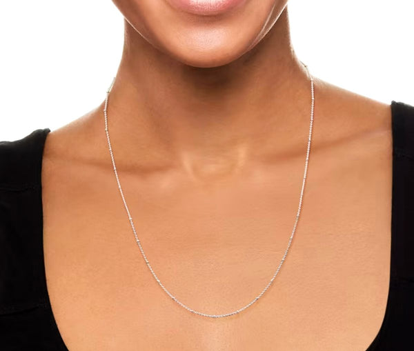 1pc 925 Sterling Silver Bead Station Cable Link Chain Necklace, 1.8mm Beads, Thin Small, Length Selections: 16/18/20/22/24/26/28/30 Inch