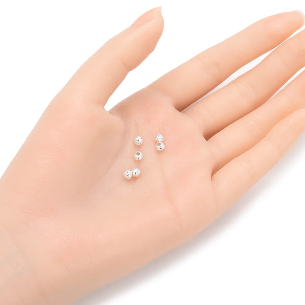 500pcs Small Tiny 4mm Corrugated Ribbon Round Beads, Sterling Silver Plated Brass, Hole ID 1mm, CF10-4