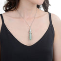 1pc Natural Green Aventurine Hexagonal Pile Gemstone Pendant Necklace, 18 Inch Surgical Stainless Steel Chain, GGP-D10