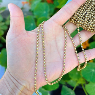 33 Feet Beaded Round Ball Chain Link, Raw Brass Uncoated/Unplated, 3mm