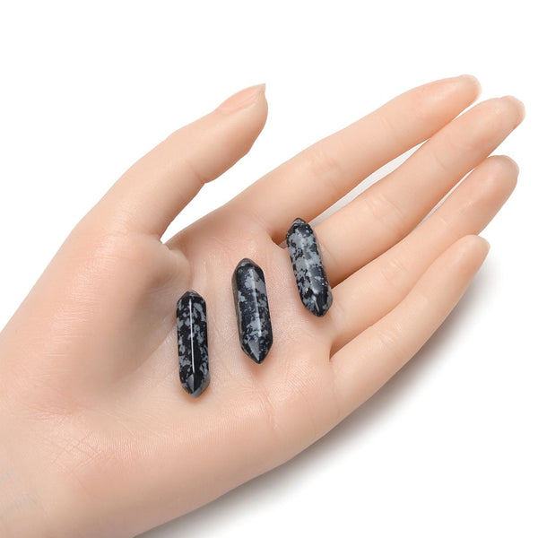 4pcs Natural Snowflake Obsidian Double Point Gemstone Wand, 32mm Loose Cut Stones G3P-E13
