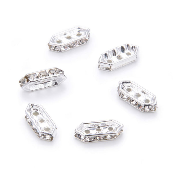 50pcs Grade A 3-Hole Multiple Strands Crystal Clear Rhinestone Beads, 18K Yellow Gold Plated Brass, 15mm Spacer Bar, CF60-2