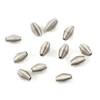 100pcs Oval Bicone Wire Coil Spring Beads, 18K White Gold Plated Brass, 8x5mm, Hole ID 1.3mm, CF111-P