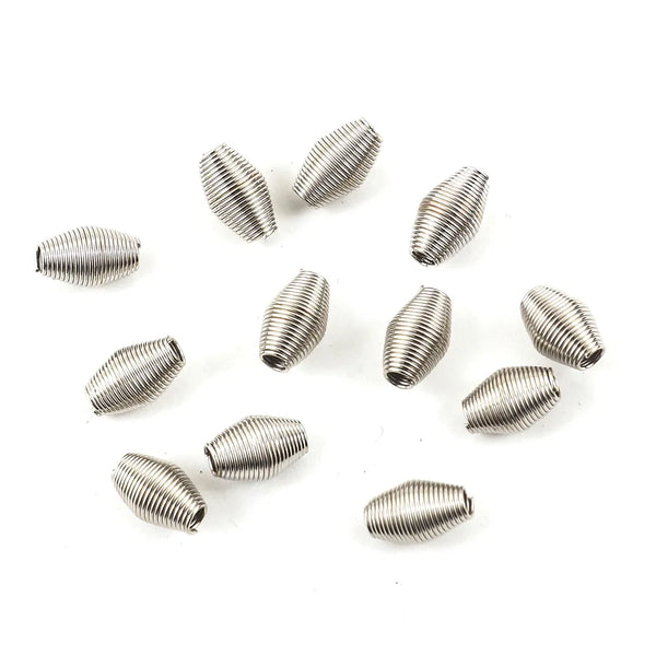 100pcs Oval Bicone Wire Coil Spring Beads, 18K White Gold Plated Brass, 8x5mm, Hole ID 1.3mm, CF111-P