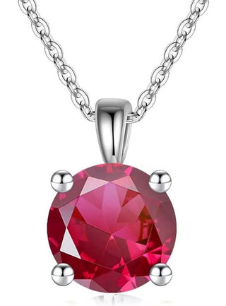 925 Sterling Silver July Birthstone Solitaire Necklace, 6mm/0.84 Carat Red Ruby Cubic Zirconia CZ, Length Selections: 16 inch/18 inch