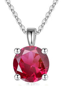 925 Sterling Silver July Birthstone Solitaire Necklace, 8mm/2 Carat Red Ruby Cubic Zirconia CZ, Length Selections: 16 inch/18 inch