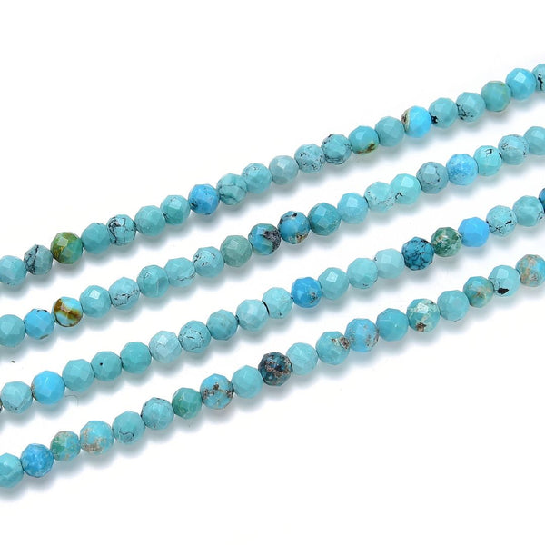 Natural Green Turquoise Gemstone Tiny Small Faceted Round Beads, 4mm, Hole ID 0.6mm, 15 Inch/1 Strand, GK4-15