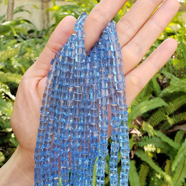 100pcs Creative Club Faceted Cube Crystal Glass Beads, Light Sapphire Blue, 6mm, Hole ID 1mm, CCC614