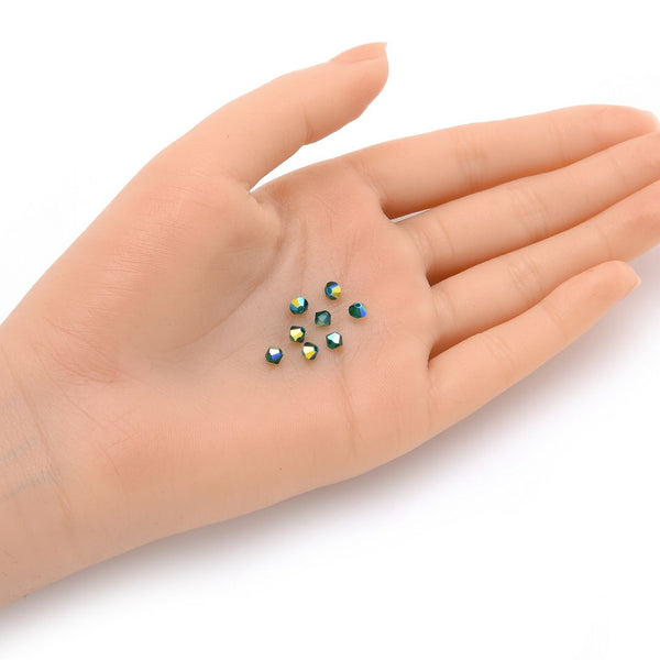 100pcs Preciosa Faceted Bicone Crystal Beads, Emerald AB, Size Selections: 3mm/4mm/6mm