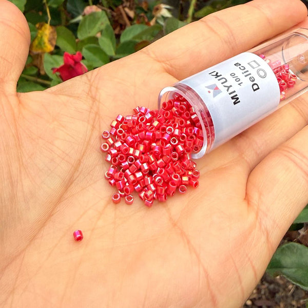 30g Miyuki Delica 10/0 Tube Seed Beads, Opaque Rainbow Red DBM162