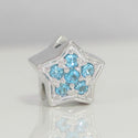 1pc 925 Sterling Silver Star Charm March Birthstone Bead Charm, Blue Aquamarine Cubic Zirconia CZ, 10x9.5mm, Hole ID 4.5mm, EC1-K3