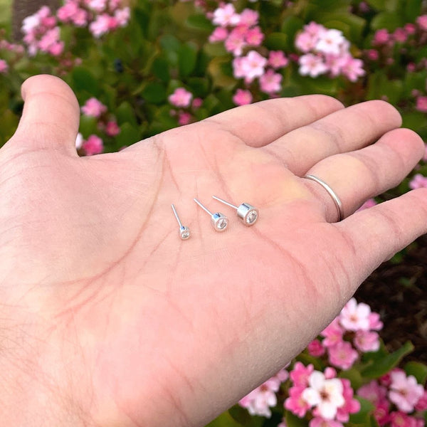 1 pair 925 Sterling Silver 5mm Bezel Stud Earrings, Round Cut Cubic Zirconia CZ Diamond, SSE76-5