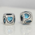 1pc Real 925 Sterling Silver Heart Bead, March Birthstone Charm Cubic Zirconia CZ Blue Aquamarine Gemstone, Compatible with Pandora all Other Charm Bracelets, EC620