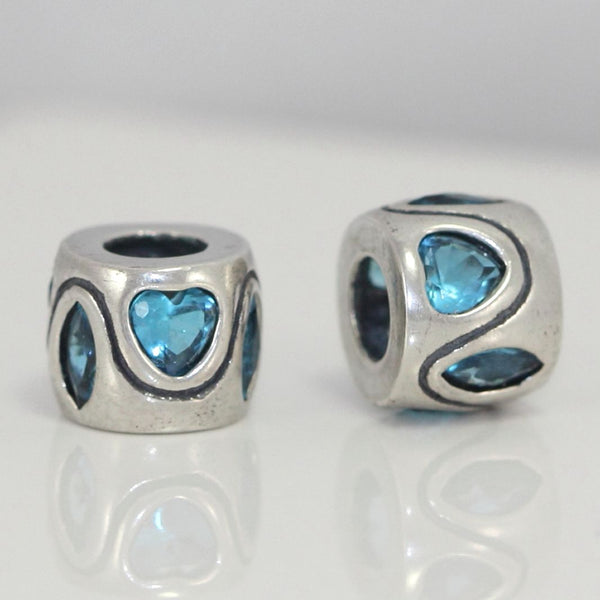 1pc Real 925 Sterling Silver Heart Bead, March Birthstone Charm Cubic Zirconia CZ Blue Aquamarine Gemstone, Compatible with Pandora all Other Charm Bracelets, EC620