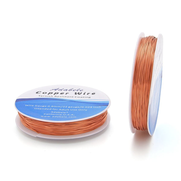 124 Feet Premium Tarnish Resistant Round Jewelry Raw Copper Wire, 0.6mm/22 Gauge, BF287-6