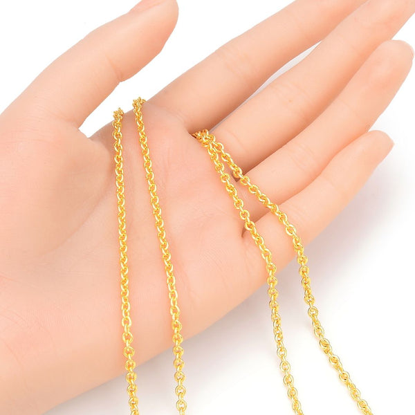 16.5 Feet Tarnish Resistant Oval Ring Rolo Cable Chain Link, 18K Yellow Gold Plated Brass, Size Selections: 3x2.5mm, 3.5x3mm, 4.3x3.3mm