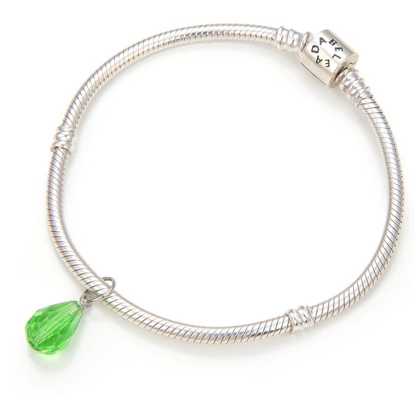 5pcs August Birthstone Charm Drops, 10mm Peridot Green Austrian Teardrop Crystal Beads, Sterling Silver Plated Open Jump Rings, BR6-8