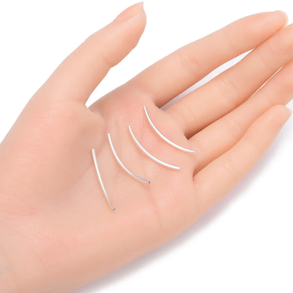 10pcs 925 Sterling Silver Curved Noodle Tubes, Hole ID 1mm, Size Selections: 15mm/20mm/30mm