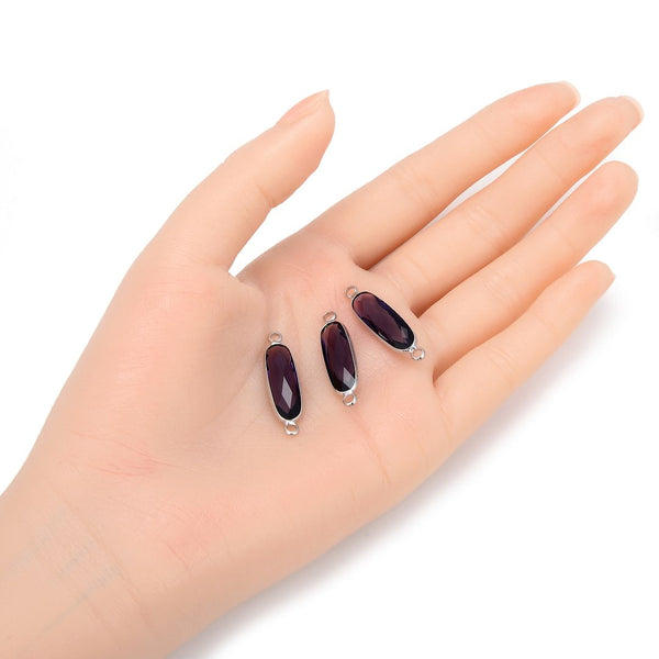 10pcs Grade A February Amethyst Purple Rectangle Bar Birthstone Links, Sterling Silver Plated Brass, 21x7mm, CCP9-S2