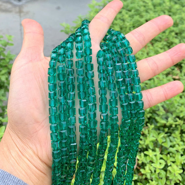 100pcs Creative Club Faceted Cube Crystal Glass Beads, Emerald Green, 6mm, Hole ID 1mm, CCC624