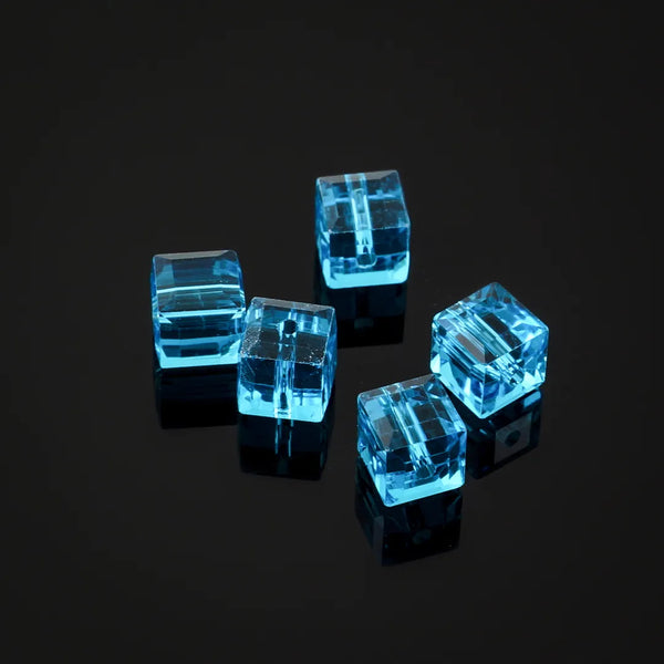 24pcs Adabele Austrian Faceted Cube Crystal Beads #5601, Capri Blue, Size Selections: 4mm/6mm/8mm