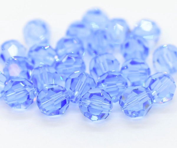50pcs Adabele Austrian Faceted Round Crystal Beads #5000, Light Sapphire Blue, Size Selections: 4mm/6mm/8mm/10mm