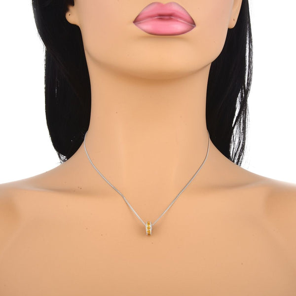 1pc 925 Sterling Silver November Birthstone Bead Charm, Yellow Topaz Cubic Zirconia CZ, 9.5x5mm, Hole ID 4.5mm, EC1-C11