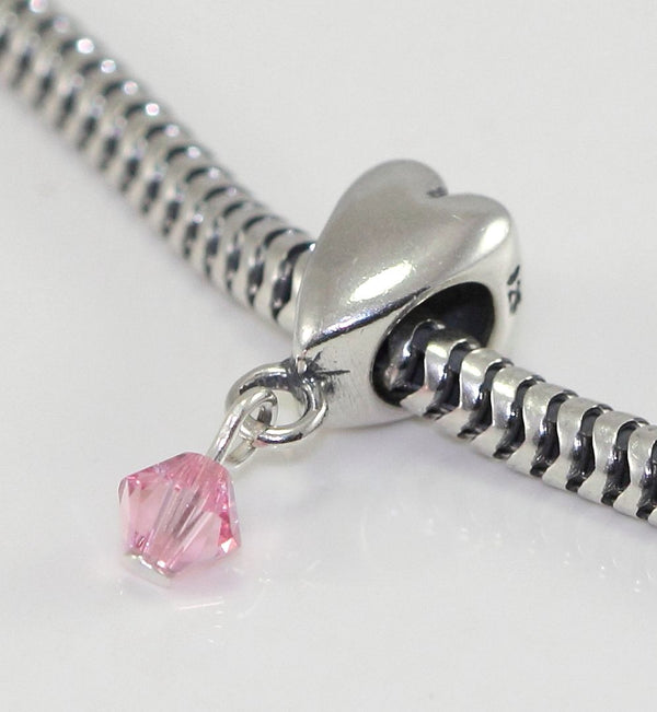 1pc Cute Solid 925 Sterling Silver Dangle Bead Charm Cubic Zirconia CZ, Compatible with Pandora All Other Charm Bracelet, EC1