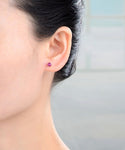 1 Pair 925 Sterling Silver July Birthstone Round Cut Stud Earrings, 4mm/0.25 Carat Small Tiny Cubic Zirconia CZ Red Ruby Stone, SSE78-7