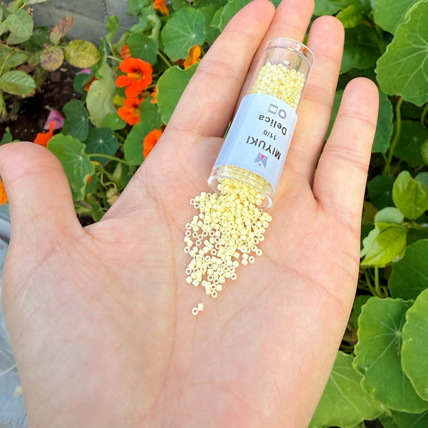 30g Miyuki Delica 11/0 Seed Beads, Duracoat Opaque Light Lemon Ice DB2101