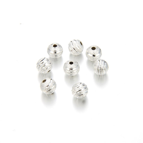 100pcs Tarnish Resistant Small Tiny Corrugated Ribbon Pattern Round Beads, Sterling Silver Plated Brass, 4mm, Hole ID 1mm, BF10-4